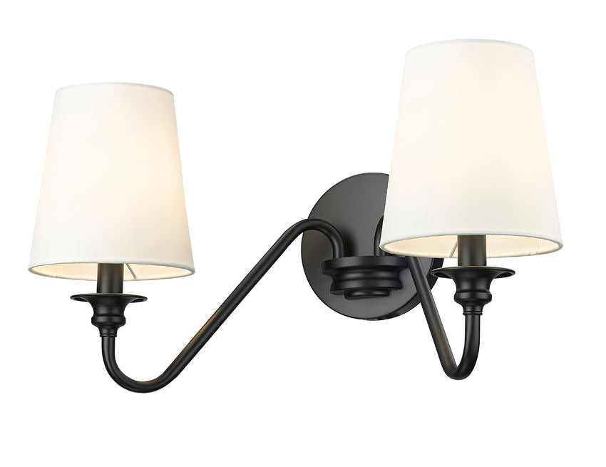 Z-Lite Gianna 20" 2-Light Matte Black Steel and White Fabric Shade Wall Sconce