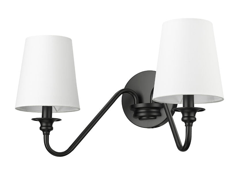 Z-Lite Gianna 20" 2-Light Matte Black Steel and White Fabric Shade Wall Sconce