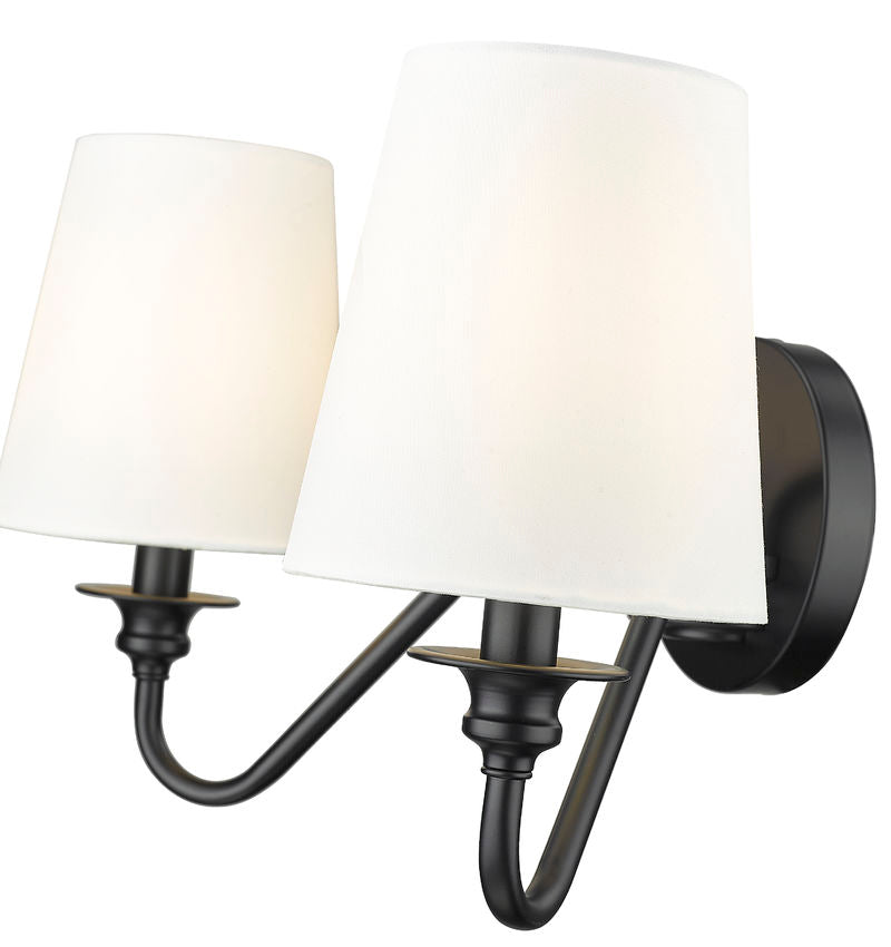 Z-Lite Gianna 20" 2-Light Matte Black Steel and White Fabric Shade Wall Sconce