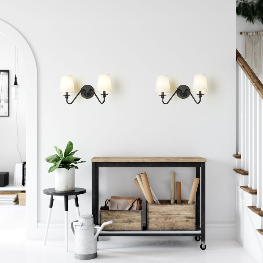 Z-Lite Gianna 20" 2-Light Matte Black Steel and White Fabric Shade Wall Sconce