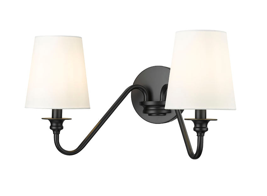 Z-Lite Gianna 20" 2-Light Matte Black Steel and White Fabric Shade Wall Sconce