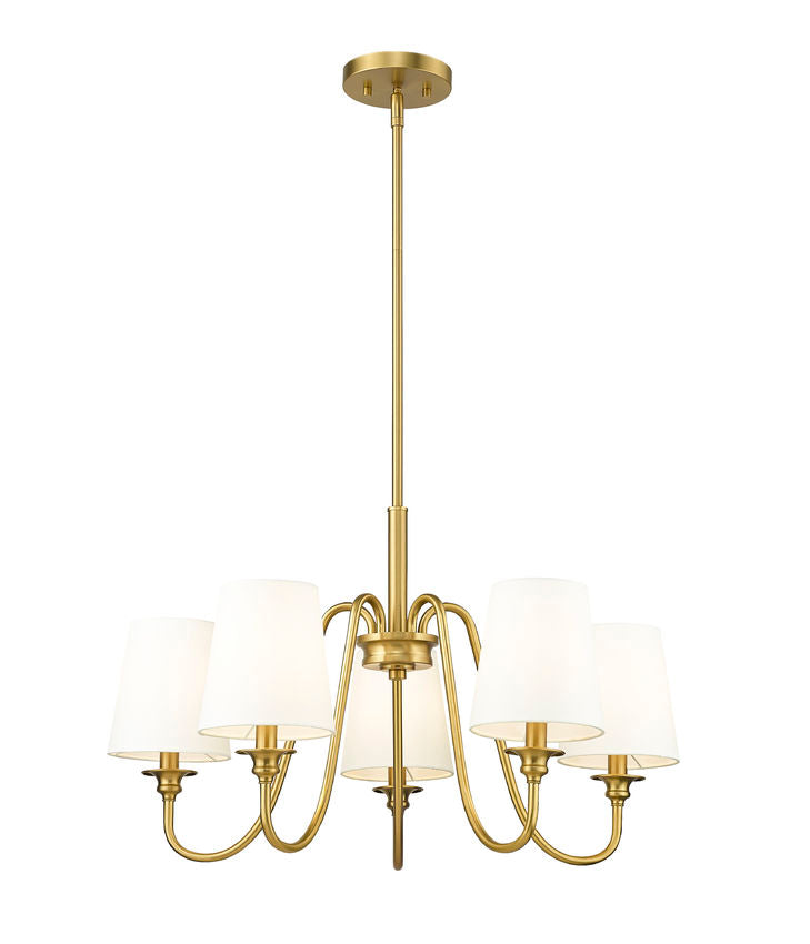 Z-Lite Gianna 26" 5-Light Modern Gold Steel and White Fabric Shade Chandelier