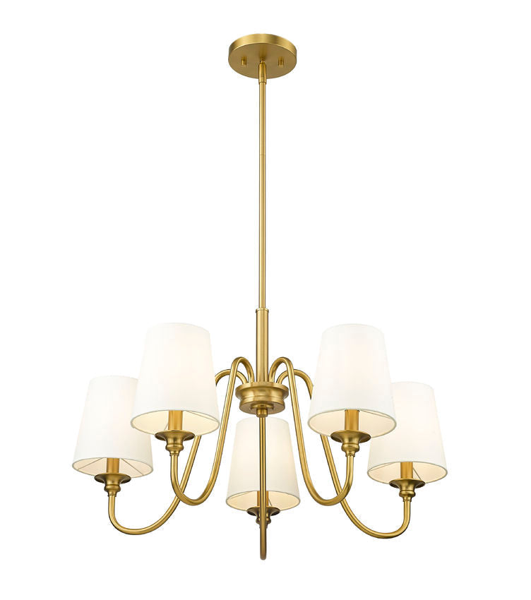 Z-Lite Gianna 26" 5-Light Modern Gold Steel and White Fabric Shade Chandelier