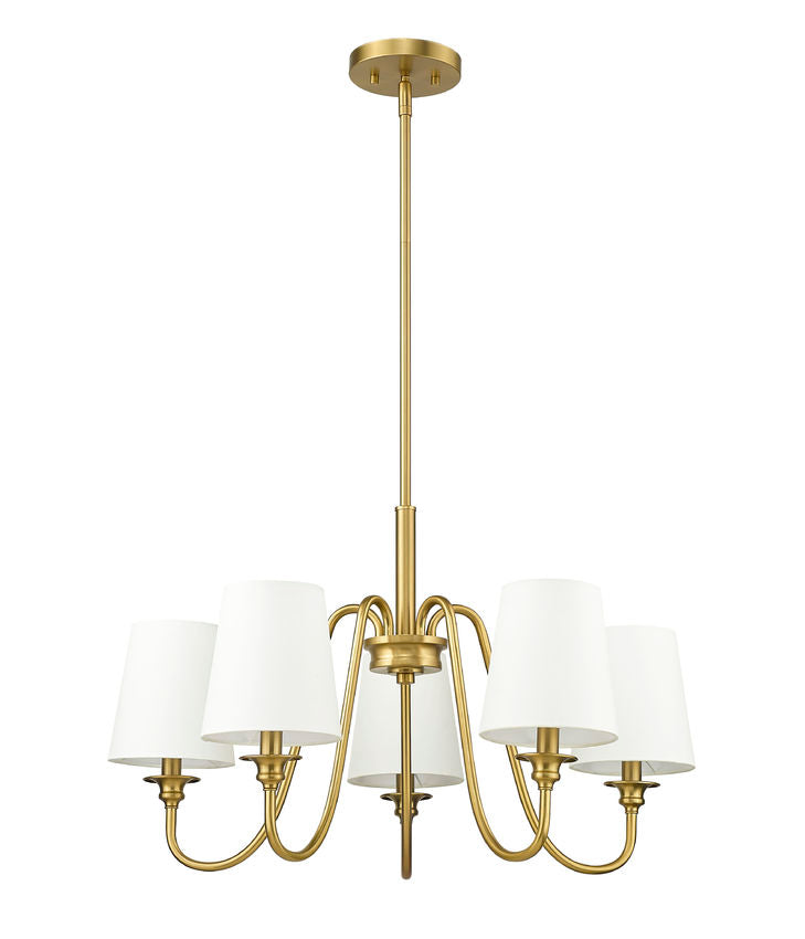 Z-Lite Gianna 26" 5-Light Modern Gold Steel and White Fabric Shade Chandelier
