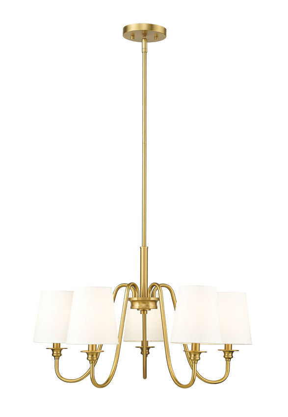 Z-Lite Gianna 26" 5-Light Modern Gold Steel and White Fabric Shade Chandelier