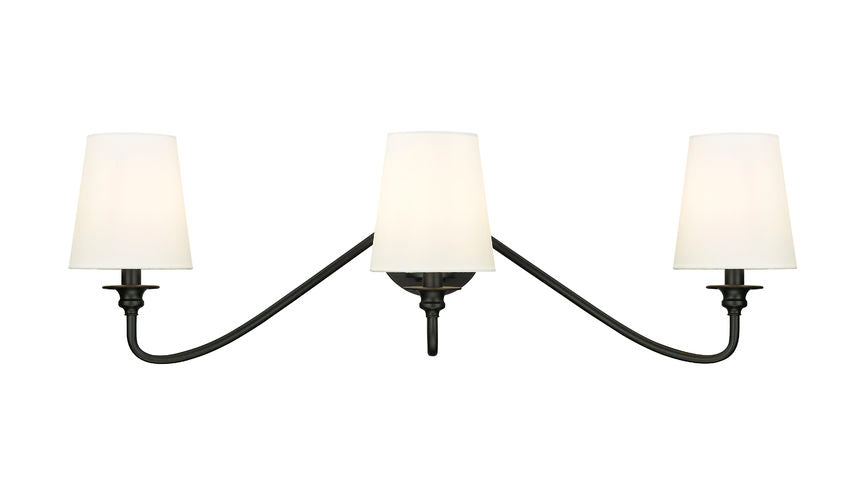 Z-Lite Gianna 32" 3-Light Matte Black Steel and White Fabric Shade Wall Sconce