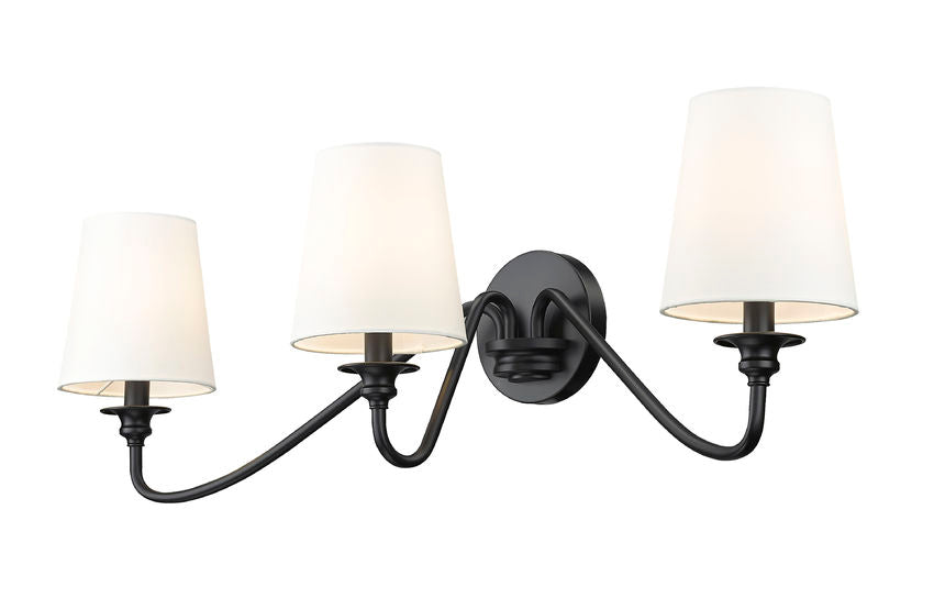 Z-Lite Gianna 32" 3-Light Matte Black Steel and White Fabric Shade Wall Sconce