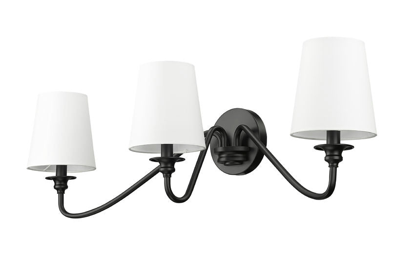 Z-Lite Gianna 32" 3-Light Matte Black Steel and White Fabric Shade Wall Sconce