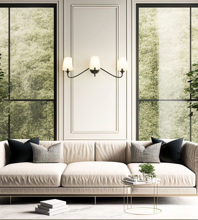 Z-Lite Gianna 32" 3-Light Matte Black Steel and White Fabric Shade Wall Sconce