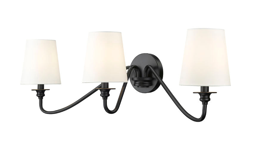 Z-Lite Gianna 32" 3-Light Matte Black Steel and White Fabric Shade Wall Sconce