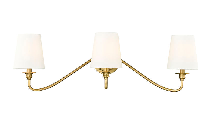 Z-Lite Gianna 32" 3-Light Modern Gold Steel and White Fabric Shade Wall Sconce