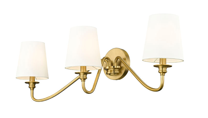 Z-Lite Gianna 32" 3-Light Modern Gold Steel and White Fabric Shade Wall Sconce