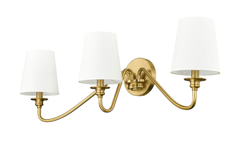 Z-Lite Gianna 32" 3-Light Modern Gold Steel and White Fabric Shade Wall Sconce