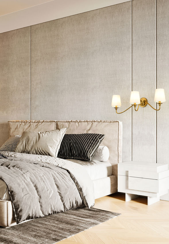 Z-Lite Gianna 32" 3-Light Modern Gold Steel and White Fabric Shade Wall Sconce