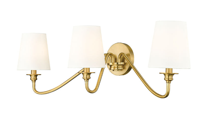 Z-Lite Gianna 32" 3-Light Modern Gold Steel and White Fabric Shade Wall Sconce