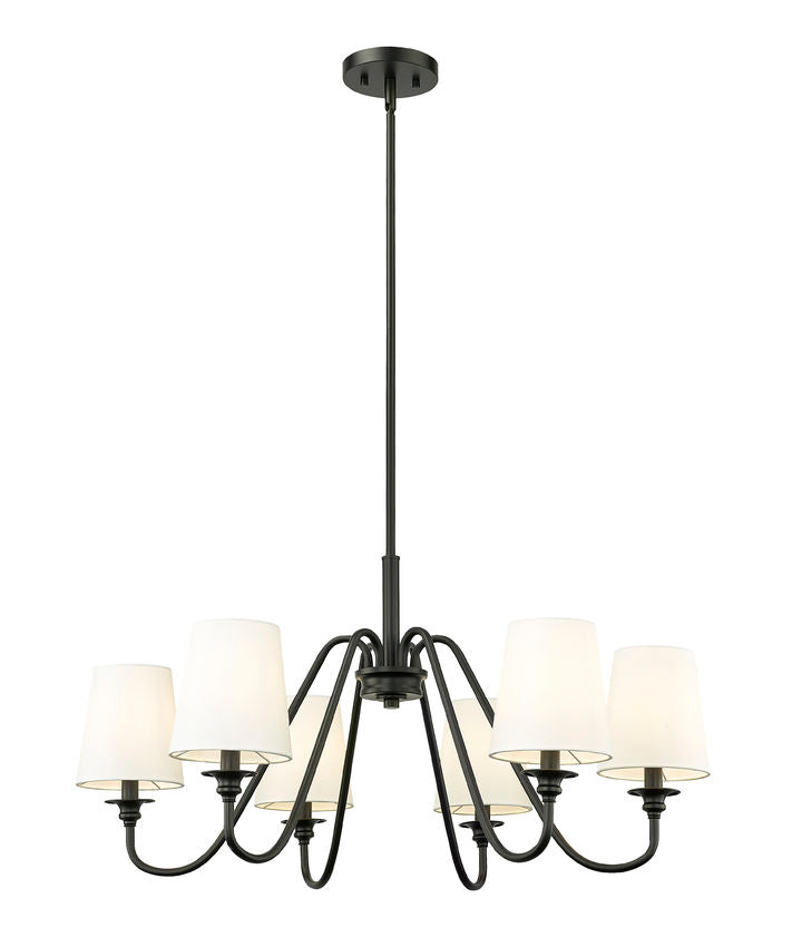 Z-Lite Gianna 32" 6-Light Matte Black Steel and White Fabric Shade Chandelier