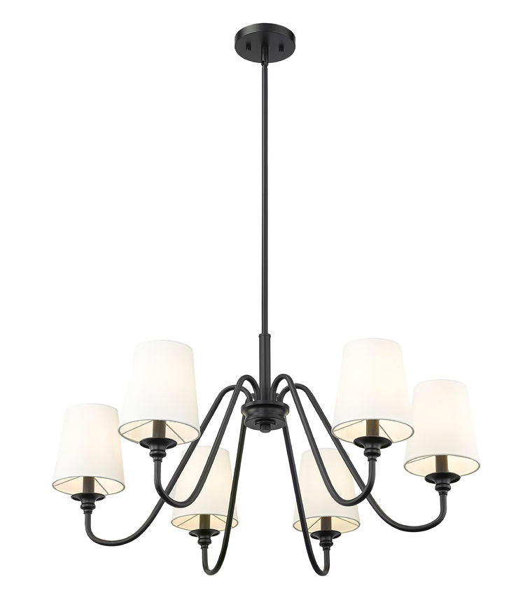Z-Lite Gianna 32" 6-Light Matte Black Steel and White Fabric Shade Chandelier