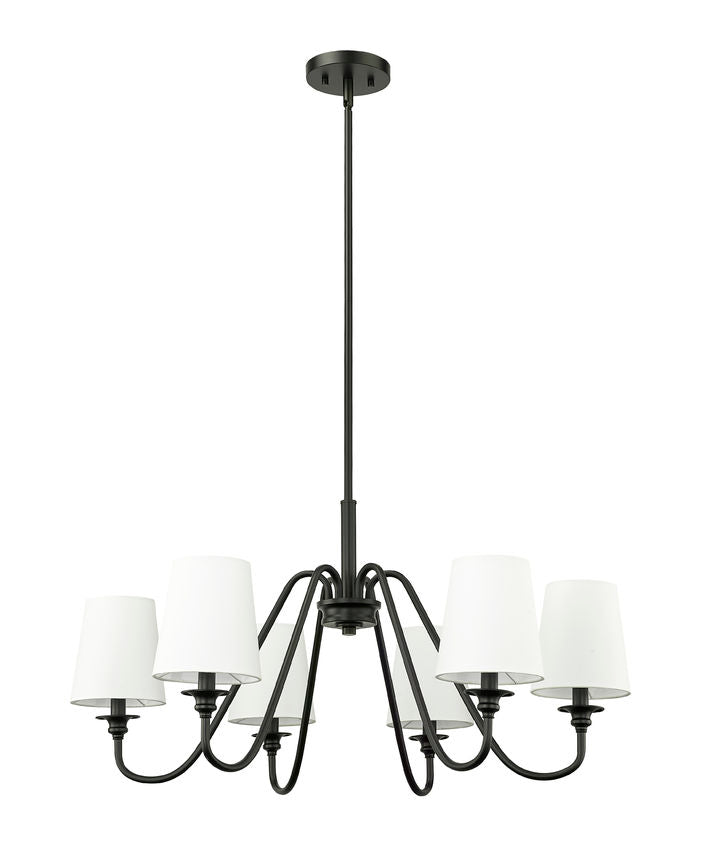 Z-Lite Gianna 32" 6-Light Matte Black Steel and White Fabric Shade Chandelier