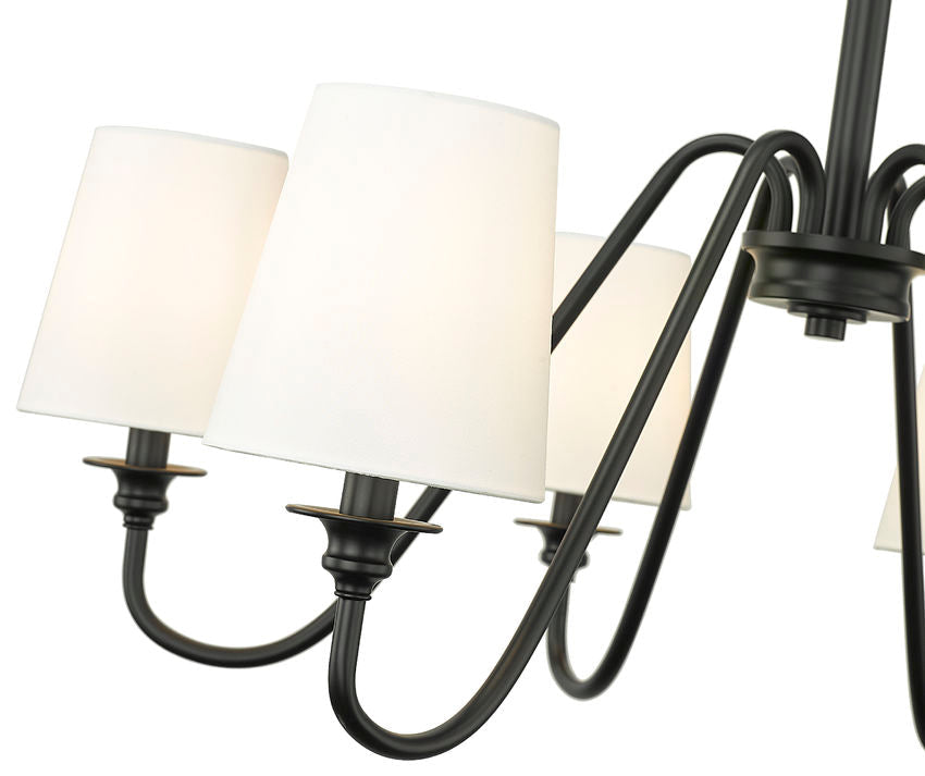 Z-Lite Gianna 32" 6-Light Matte Black Steel and White Fabric Shade Chandelier
