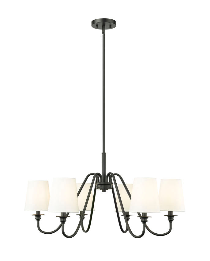 Z-Lite Gianna 32" 6-Light Matte Black Steel and White Fabric Shade Chandelier