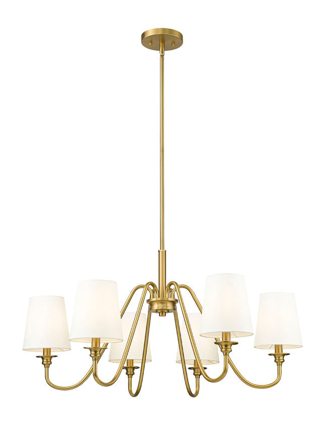 Z-Lite Gianna 32" 6-Light Modern Gold Steel and White Fabric Shade Chandelier