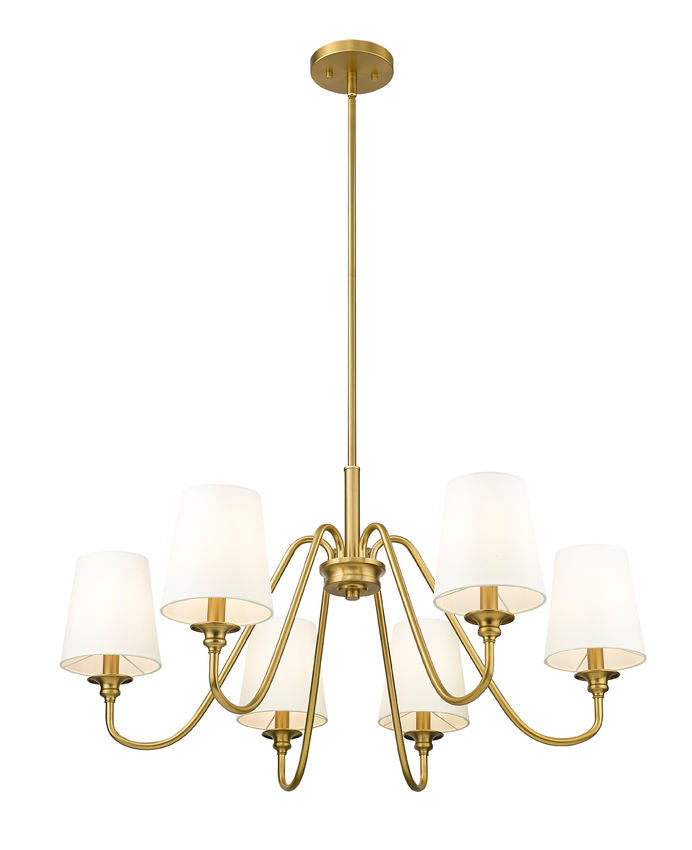 Z-Lite Gianna 32" 6-Light Modern Gold Steel and White Fabric Shade Chandelier