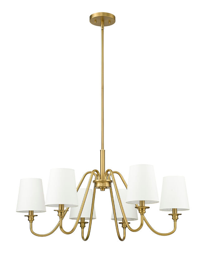 Z-Lite Gianna 32" 6-Light Modern Gold Steel and White Fabric Shade Chandelier