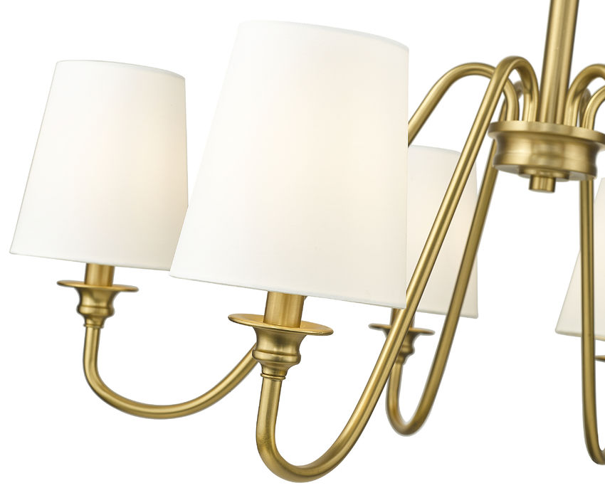 Z-Lite Gianna 32" 6-Light Modern Gold Steel and White Fabric Shade Chandelier