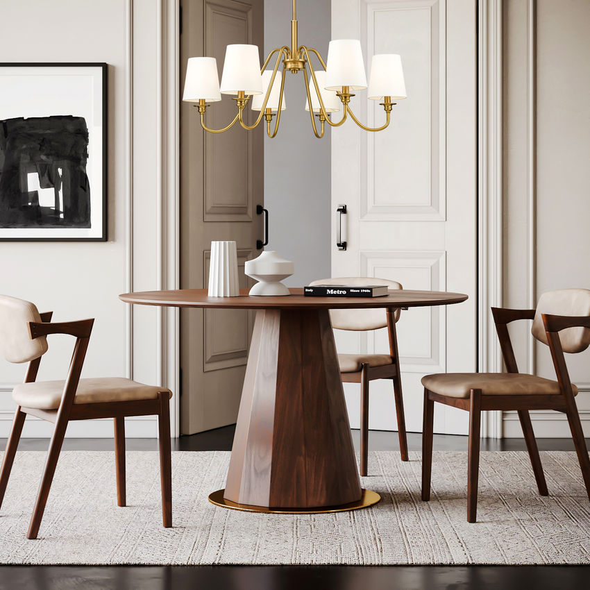 Z-Lite Gianna 32" 6-Light Modern Gold Steel and White Fabric Shade Chandelier