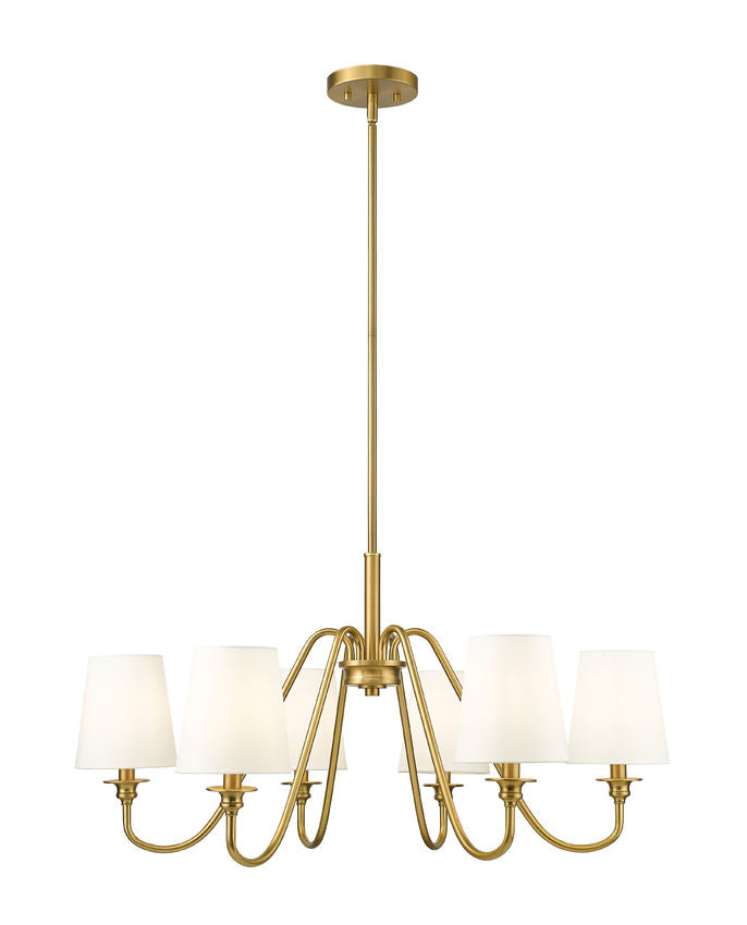 Z-Lite Gianna 32" 6-Light Modern Gold Steel and White Fabric Shade Chandelier