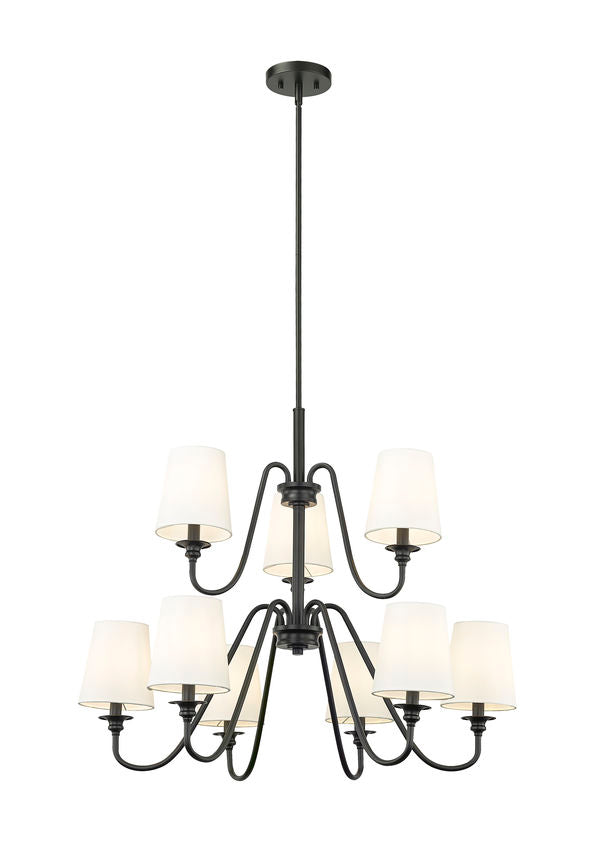 Z-Lite Gianna 32" 9-Light Matte Black Steel and White Fabric Shade Chandelier