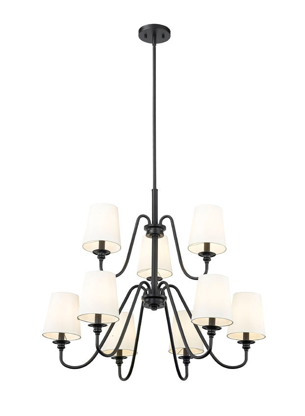 Z-Lite Gianna 32" 9-Light Matte Black Steel and White Fabric Shade Chandelier