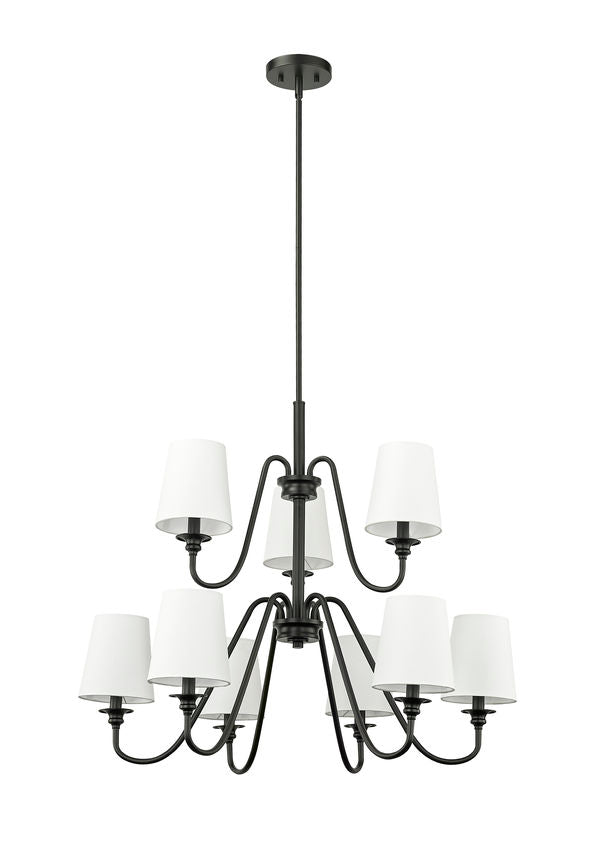 Z-Lite Gianna 32" 9-Light Matte Black Steel and White Fabric Shade Chandelier