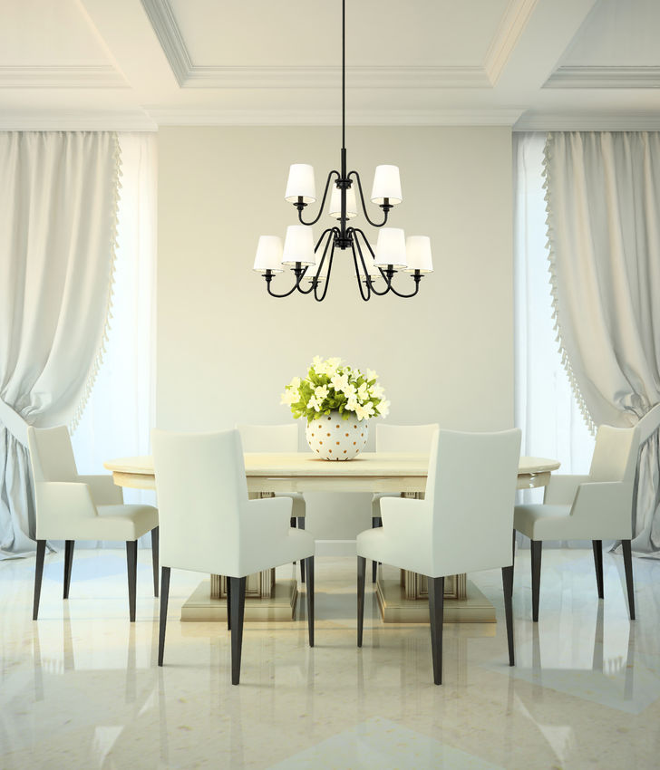 Z-Lite Gianna 32" 9-Light Matte Black Steel and White Fabric Shade Chandelier