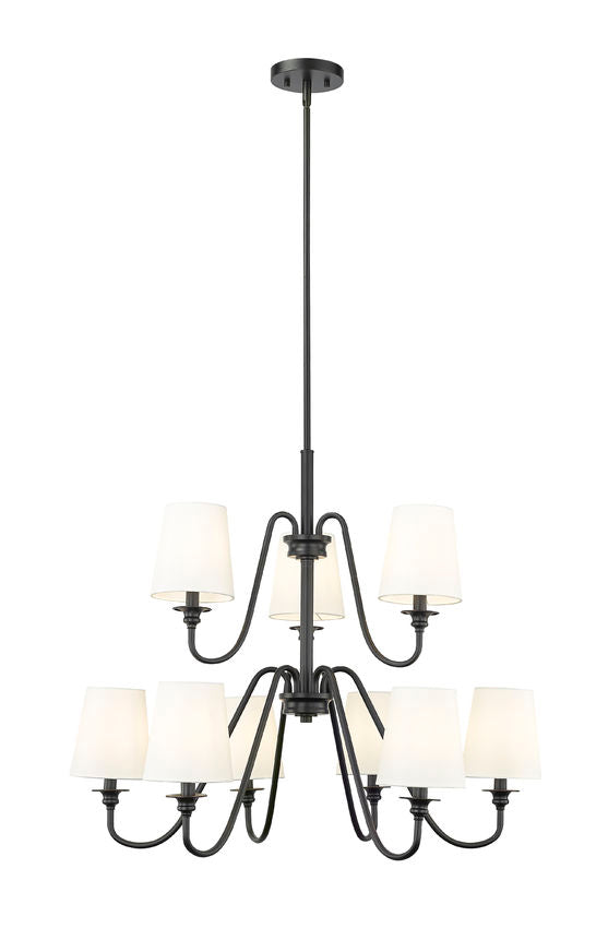 Z-Lite Gianna 32" 9-Light Matte Black Steel and White Fabric Shade Chandelier