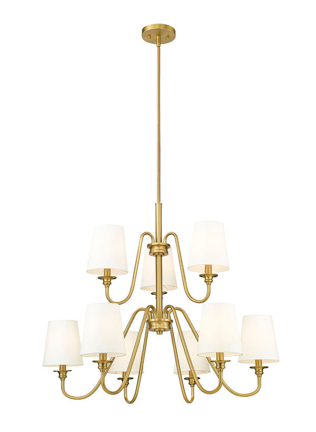 Z-Lite Gianna 32" 9-Light Modern Gold Steel and White Fabric Shade Chandelier