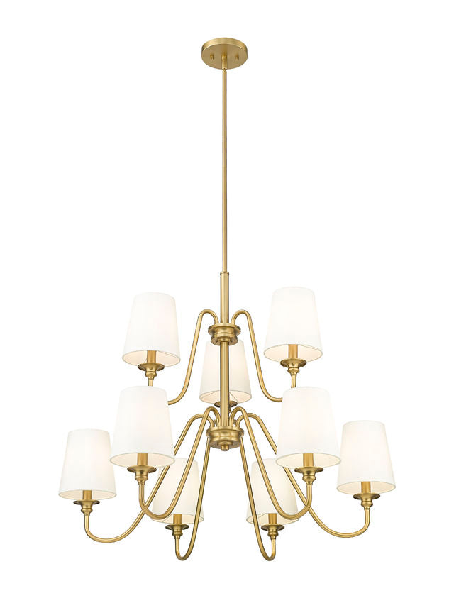 Z-Lite Gianna 32" 9-Light Modern Gold Steel and White Fabric Shade Chandelier