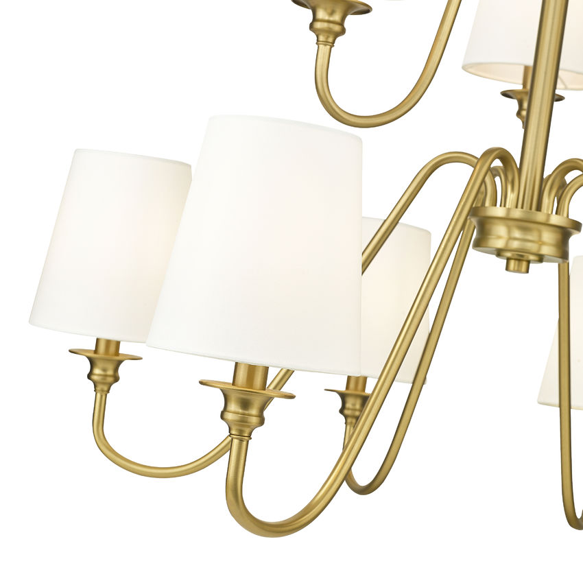Z-Lite Gianna 32" 9-Light Modern Gold Steel and White Fabric Shade Chandelier