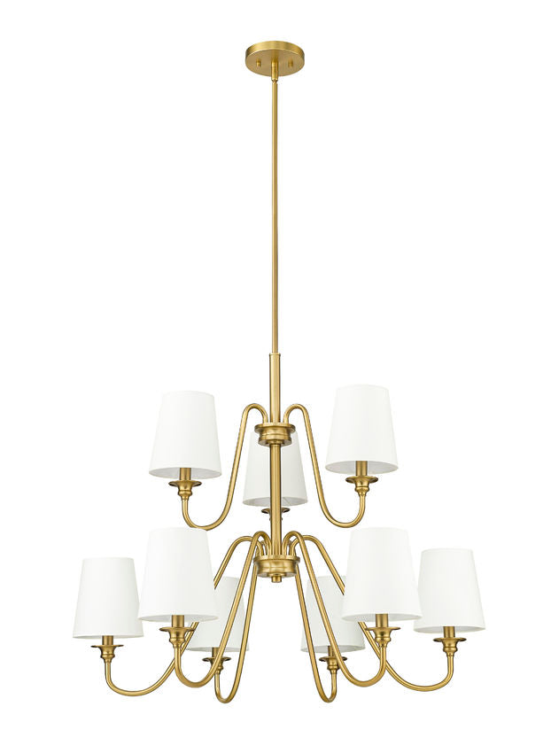 Z-Lite Gianna 32" 9-Light Modern Gold Steel and White Fabric Shade Chandelier