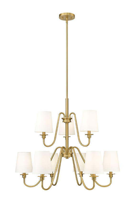 Z-Lite Gianna 32" 9-Light Modern Gold Steel and White Fabric Shade Chandelier