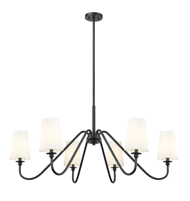 Z-Lite Gianna 46" 6-Light Matte Black Steel and White Fabric Shade Chandelier