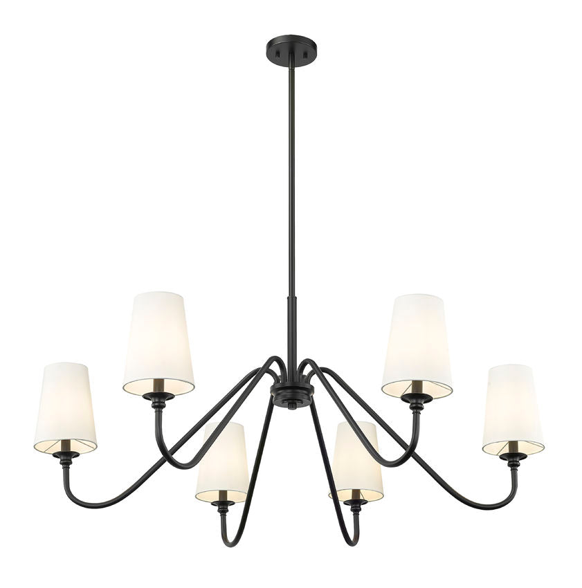 Z-Lite Gianna 46" 6-Light Matte Black Steel and White Fabric Shade Chandelier