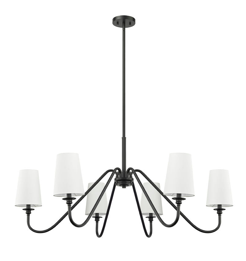 Z-Lite Gianna 46" 6-Light Matte Black Steel and White Fabric Shade Chandelier