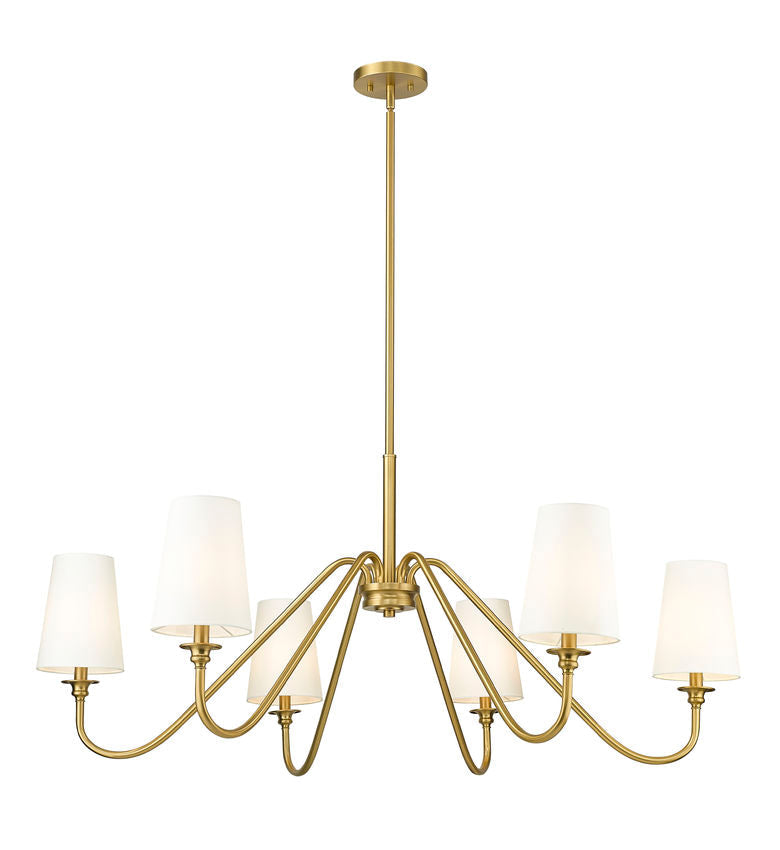 Z-Lite Gianna 46" 6-Light Modern Gold Steel and White Fabric Shade Chandelier