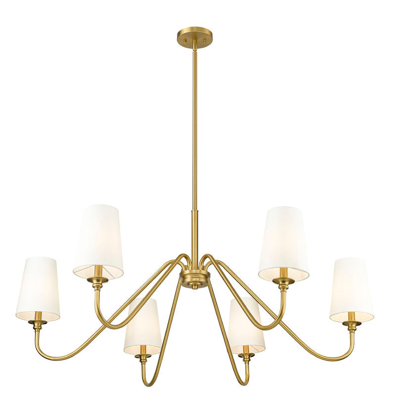 Z-Lite Gianna 46" 6-Light Modern Gold Steel and White Fabric Shade Chandelier