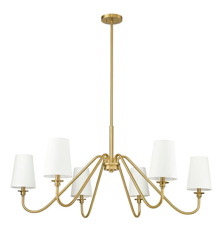 Z-Lite Gianna 46" 6-Light Modern Gold Steel and White Fabric Shade Chandelier