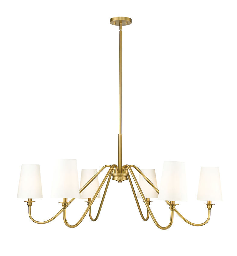 Z-Lite Gianna 46" 6-Light Modern Gold Steel and White Fabric Shade Chandelier