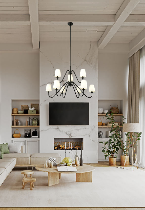 Z-Lite Gianna 46" 9-Light Matte Black Steel and White Fabric Shade Chandelier