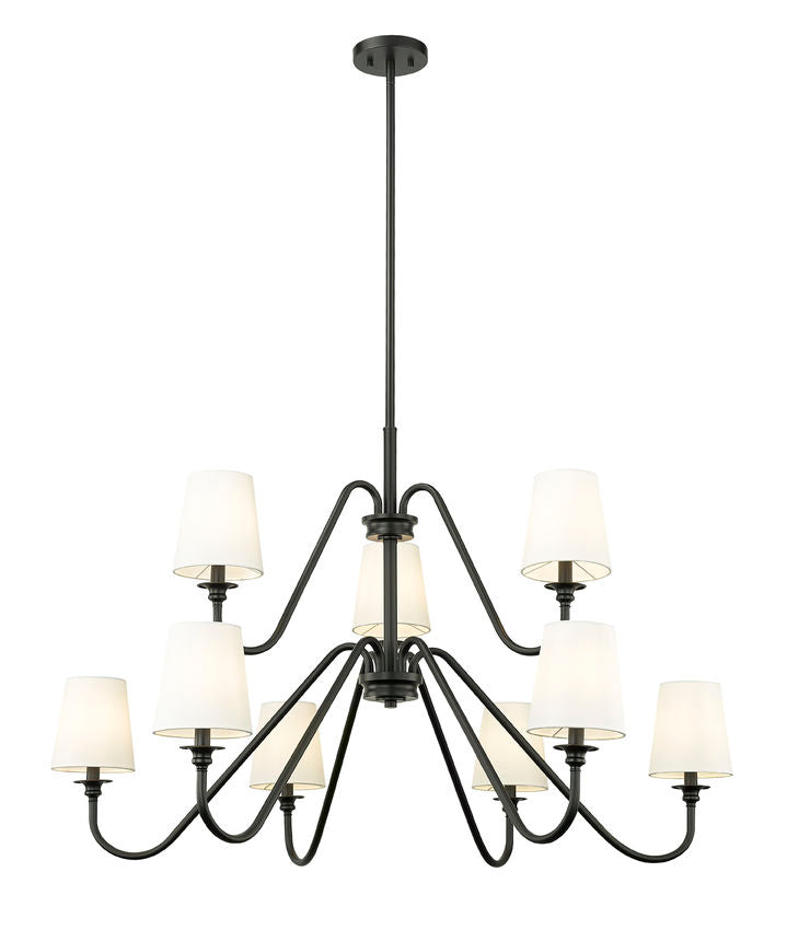 Z-Lite Gianna 46" 9-Light Matte Black Steel and White Fabric Shade Chandelier