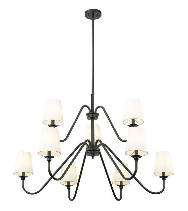 Z-Lite Gianna 46" 9-Light Matte Black Steel and White Fabric Shade Chandelier